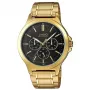 CASIO MTP-V300G-1AUDF Vīriešu analogais kvarca pulkstenis, 47mm zelta jonu pārklājuma nerūsējošā tērauda korpuss, melns ciparnīca, diena-datums