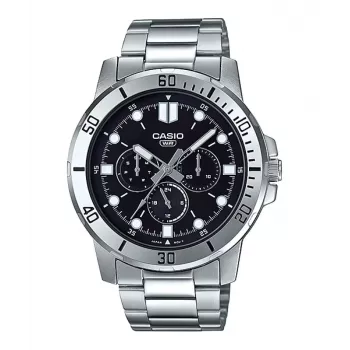 CASIO MTP-VD300D-1E Vīriešu analogais kvarca pulkstenis ar nerūsējošā tērauda aproci, 45mm, melns ciparnīca