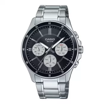 CASIO MTP1374D1A3VD vīriešu analogais pulkstenis ar dienas un datuma displeju, nerūsējošā tērauda aproce, 47 mm korpuss