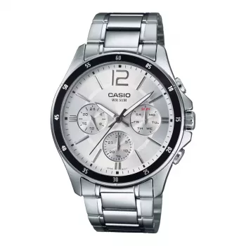 CASIO MTP1374D7AVDF Vīriešu analogais kvarca pulkstenis ar nerūsējošā tērauda korpusu un aproci 47mm