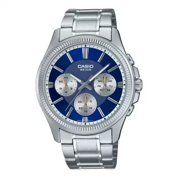 CASIO MTP1375PD2A1V Vīriešu analogais kvarca pulkstenis 43,8 mm Nerūsējošais tērauds Zils ciparnīca