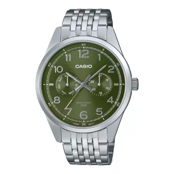 CASIO MTPE340D3AVDF Vīriešu analogais kvarca pulkstenis 42mm nerūsējošais tērauds zaļš ciparnīca