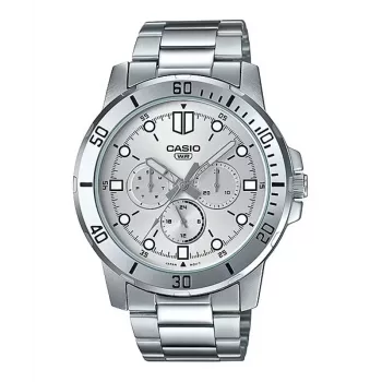CASIO MTPVD300D-7EUD Vīriešu analogais kvarca pulkstenis 45mm nerūsējošais tērauds sudraba ciparnīca