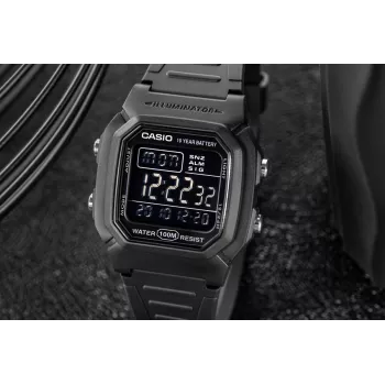 Casio W-800H-1BVES vīriešu digitālais pulkstenis - 100m ūdensizturīgs, kvarca kustība