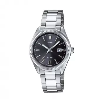 CASIO Women's LTP1302PD1A1V analogais kvarca pulkstenis, sudraba nerūsējošais tērauds, melns ciparnīca, 50m ūdensizturība