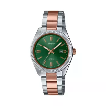 CASIO LTP1302PRG3AV sieviešu analogs pulkstenis 34,5 mm rozā zelta tērauda korpuss ar zaļu ciparnīcu