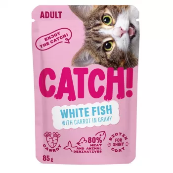 CATCH kaķu barība ar balto zivi un burkānu mērcē, 85 g paciņa