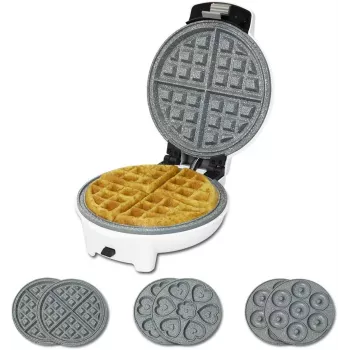 Cecotec Fun Gofrestone 3in1 Vafeļu Panna | 700 W | 3 Maināmas Plāksnes Vafelēm, Mafiniem, Donutiem | Nepiedegošs Gofrestone Pārklājums | Balta