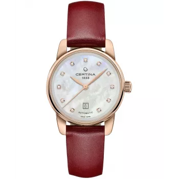 CERTINA DS Caimano Sieviešu Pulkstenis 29mm Nerūsējošais Tērauds Pērļu Dzeltenā Ciparnīca