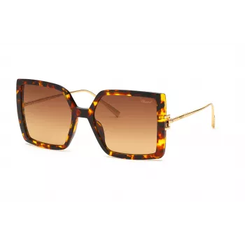 Chopard SCH334M560745 Sieviešu Cat Eye saulesbrilles, zelta metāla rāmis, brūnas polikarbonāta lēcas, 56 mm