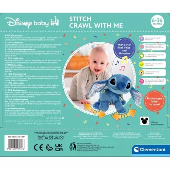 Clementoni Disney Baby Stitch We Crawl Together Mīkstā rotaļlieta, zila, 25 cm, no dzimšanas