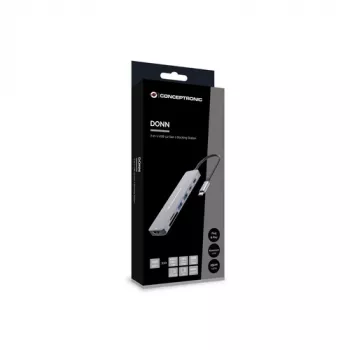 CONCEPTRONIC 7-in-1 USB-C Docking Station ar HDMI, USB-C PD, 2x USB-A, SD & MicroSD karšu lasītājiem, 25 cm kabelis, Space Grey