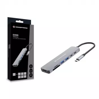 CONCEPTRONIC 7-in-1 USB-C Docking Station ar HDMI, USB-C PD, 2x USB-A, SD & MicroSD karšu lasītājiem, 25 cm kabelis, Space Grey