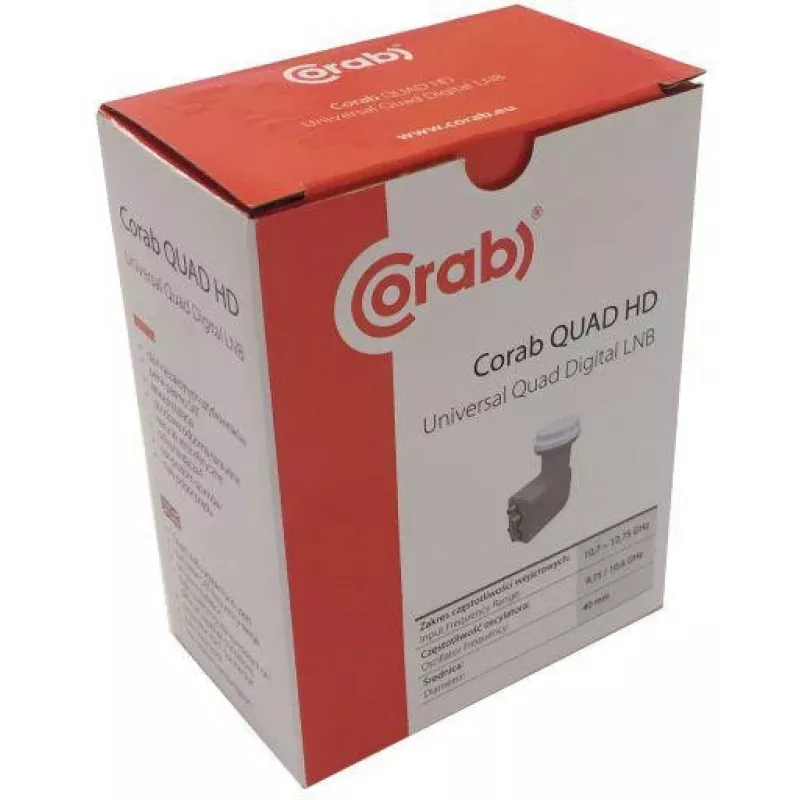 CORAB Universal Quad LNB – 4 Izejas, 0.1 dB Trokšņa Faktors, 40 mm Feedhorn