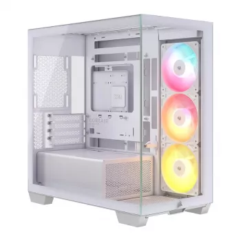 CORSAIR 2800X RS-R ARGB Micro-ATX Dual Chamber Cube Case, White, ar panorāmas rūdītu stiklu un 2x LL120 RGB ventilatoriem