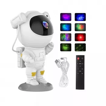 CP 3D Astronaut 360° Rotējoša Galva Zvaigžņu Debess & Miglāja Projektors Ar Tālvadību Balts