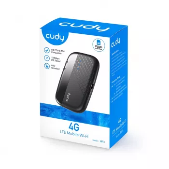 Cudy MF4 4G LTE Mobile Wi-Fi Hotspot Router, 300 Mbps Single-Band 2.4 GHz, Līdz 10 ierīcēm, 2000 mAh akumulators, Melns