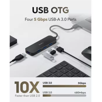 Cudy UH40A PortMate USB-A līdz 4 portu USB 3.0 Hub 5Gbps Tikai Dati Plastmasas Kompakts Melns