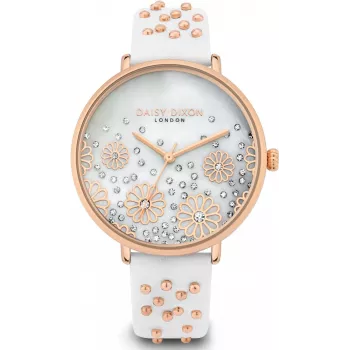 Daisy Dixon sieviešu pulkstenis DD111WRG 38mm rozā zelta tonī, pelēks mākslīgās ādas siksniņa