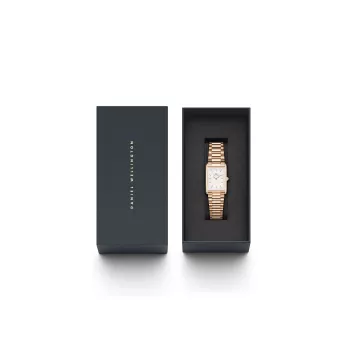 DANIEL WELLINGTON Quadro Women's Watch 32mm Rose Gold Stainless Steel Black Leather