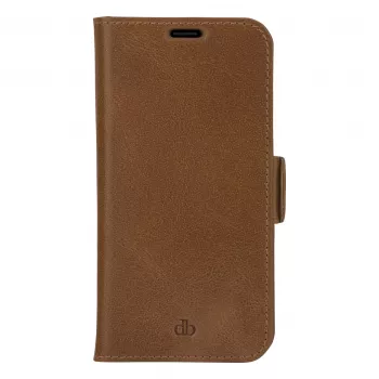 DBRAMANTE 1928 Copenhagen Slim Flip Case Apple iPhone 13 Pro Max, Full-Grain Grained Leather, Light Brown, Magnetic Closure, 3 Card Slots, Stand Feature, Wireless Charging Support