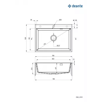 DEANTE 1-Bowl Granite Composite Kitchen Sink with Drainer, Black (Nero), 780x500 mm, Inset Mount