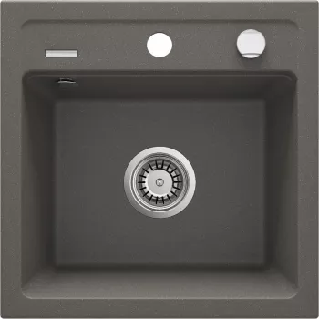DEANTE 1-Bowl Granite Sink with Drainer, Black (Nero), 780x440 mm, Inset, 2 Tap Holes, Overflow, Waste Kit & Siphon Included