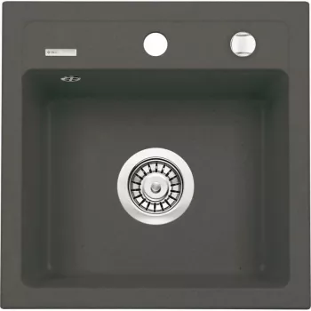 DEANTE 1-Bowl Granite Sink with Drainer, Black (Nero), 780x440 mm, Inset, 2 Tap Holes, Overflow, Waste Kit & Siphon Included