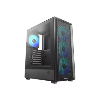 Deepcool CC550 4F vidējais torņa korpuss, 4x 120mm LED ventilatori, rūdīta stikla sānu panelis, melns