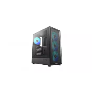 Deepcool CC550 4F vidējais torņa korpuss, 4x 120mm LED ventilatori, rūdīta stikla sānu panelis, melns