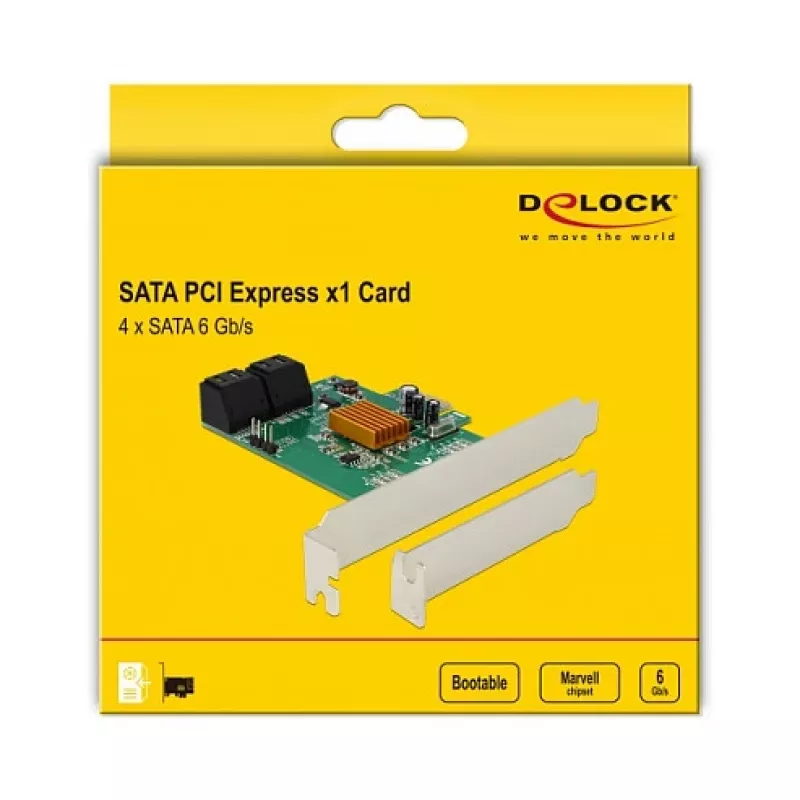 DeLOCK 4 portu SATA 6Gb/s PCIe 2.0 x1 kontrollera karte ar Marvell 88SE9215