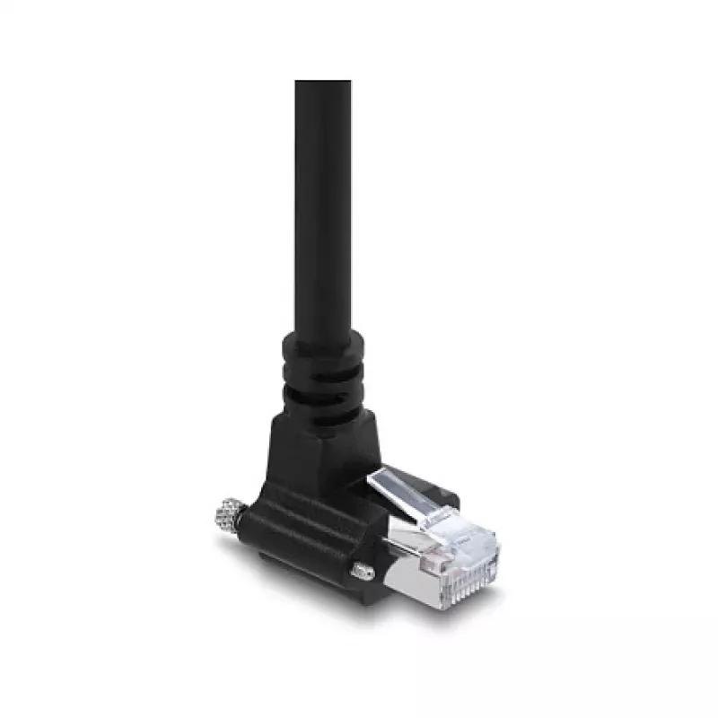 Delock 4m GigE Kameras kabelis Cat.6 S/FTP RJ45 90° Leņķveida skrūvējams fiksators uz RJ45 Taisns - Melns