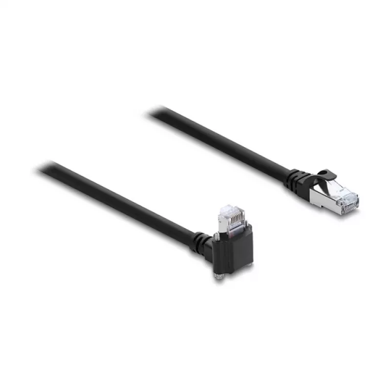 Delock 4m GigE Kameras kabelis Cat.6 S/FTP RJ45 90° Leņķveida skrūvējams fiksators uz RJ45 Taisns - Melns