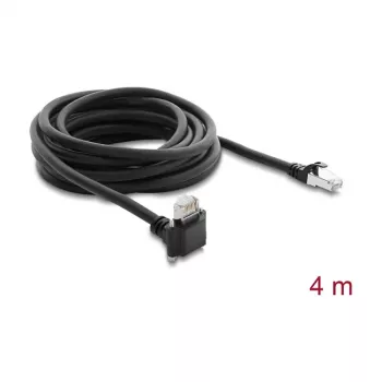 Delock 4m GigE Kameras kabelis Cat.6 S/FTP RJ45 90° Leņķveida skrūvējams fiksators uz RJ45 Taisns - Melns