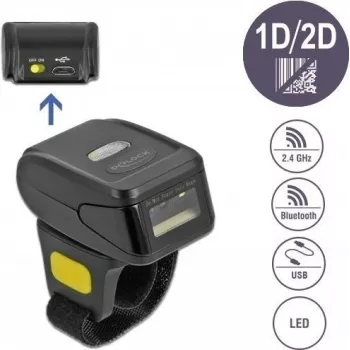 DeLOCK 90508 Pārnēsājams 1D/2D svītrkodu skeneris ar USB, 2,4 GHz RF un Bluetooth 4.1