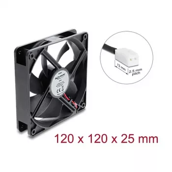 Delock aksiālais ventilators 48 V DC 120 x 120 x 25 mm 2 kontaktu savienotājs melns