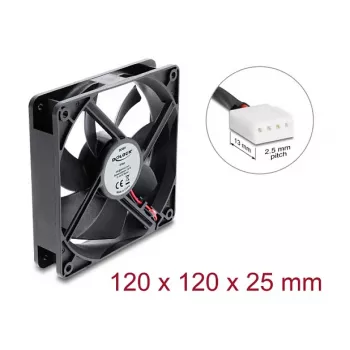 Delock aksiālais ventilators 48 V DC, 120 x 120 x 25 mm, 4 kontaktu PWM, melns