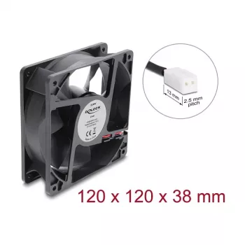 Delock Axial Fan 48 V DC, 120 x 120 x 38 mm ar 2-pin ventilatora savienotāju, melns
