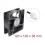 Delock Axial Fan 48 V DC, 120 x 120 x 38 mm ar 2-pin ventilatora savienotāju, melns