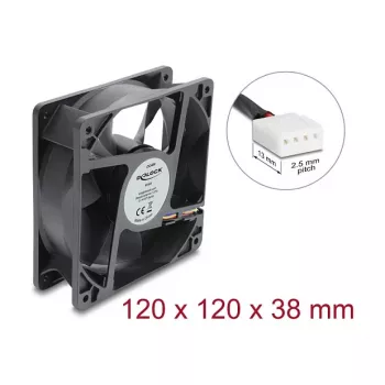 Delock Aksiālais ventilators 48V DC, 120x120x38mm, 4-Pin PWM, Lodīšu gultnis, 3000 RPM, 170 m³/h, Melns