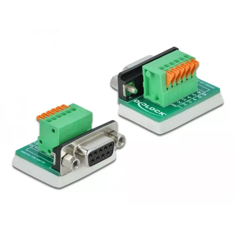 Delock D-Sub 9 sieviešu uz 6-pinu spaiļu bloku adapteris ar skrūvēm un pogu 66556