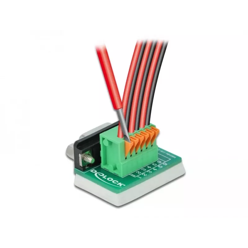 Delock D-Sub 9 sieviešu uz 6-pinu spaiļu bloku adapteris ar skrūvēm un pogu 66556