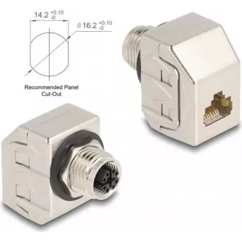Delock M12 adapteris X-Coded 8-pin female uz RJ45 female Cat.6A STP metāla 60685