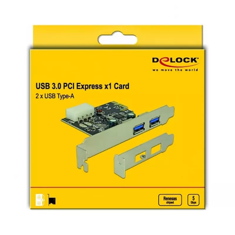 Delock PCI Express x1 karte ar 2 x USB 3.2 Gen 1 Type-A, Low-Profile