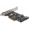 Delock PCI Express x4 karte ar 4 x USB Type-C + 1 x USB Type-A - SuperSpeed USB 10 Gbps - Low Profile formāts, USB kontrolieris