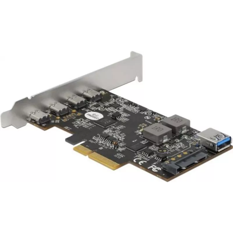 Delock PCI Express x4 karte ar 4 x USB Type-C + 1 x USB Type-A - SuperSpeed USB 10 Gbps - Low Profile formāts, USB kontrolieris