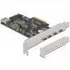 Delock PCI Express x4 karte ar 4 x USB Type-C + 1 x USB Type-A - SuperSpeed USB 10 Gbps - Low Profile formāts, USB kontrolieris