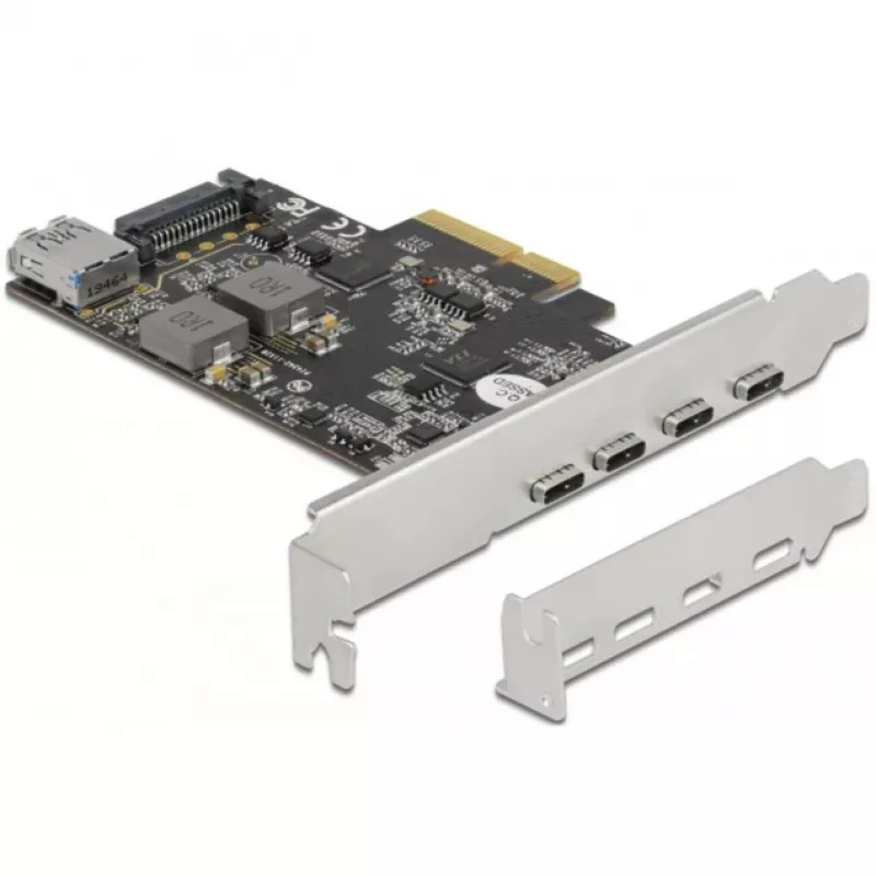 Delock PCI Express x4 karte ar 4 x USB Type-C + 1 x USB Type-A - SuperSpeed USB 10 Gbps - Low Profile formāts, USB kontrolieris