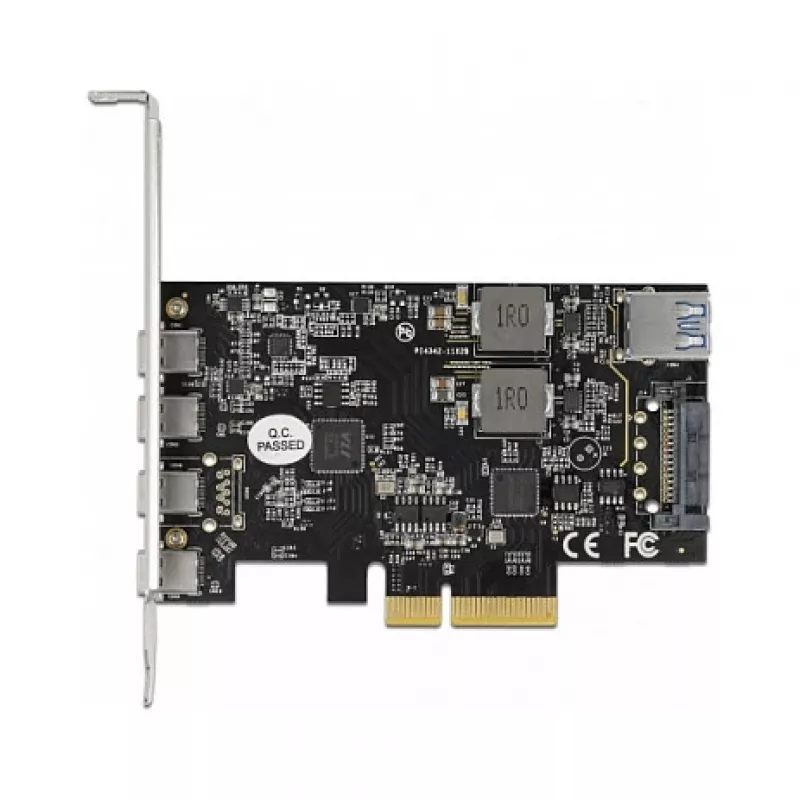 Delock PCI Express x4 karte ar 4 x USB Type-C + 1 x USB Type-A - SuperSpeed USB 10 Gbps - Low Profile formāts, USB kontrolieris