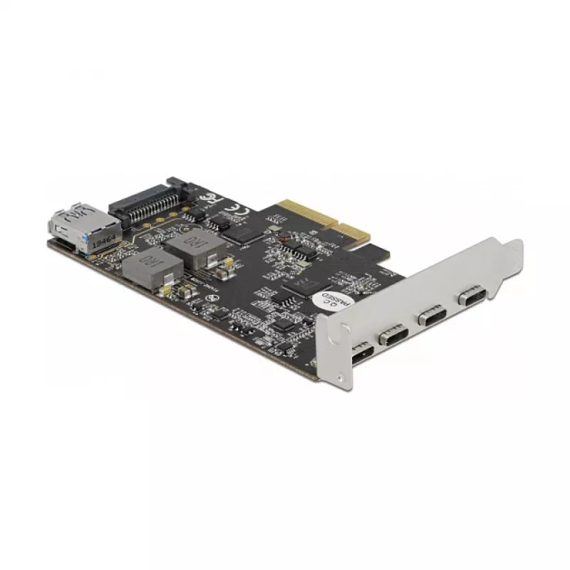 Delock PCI Express x4 karte ar 4 x USB Type-C + 1 x USB Type-A - SuperSpeed USB 10 Gbps - Low Profile formāts, USB kontrolieris
